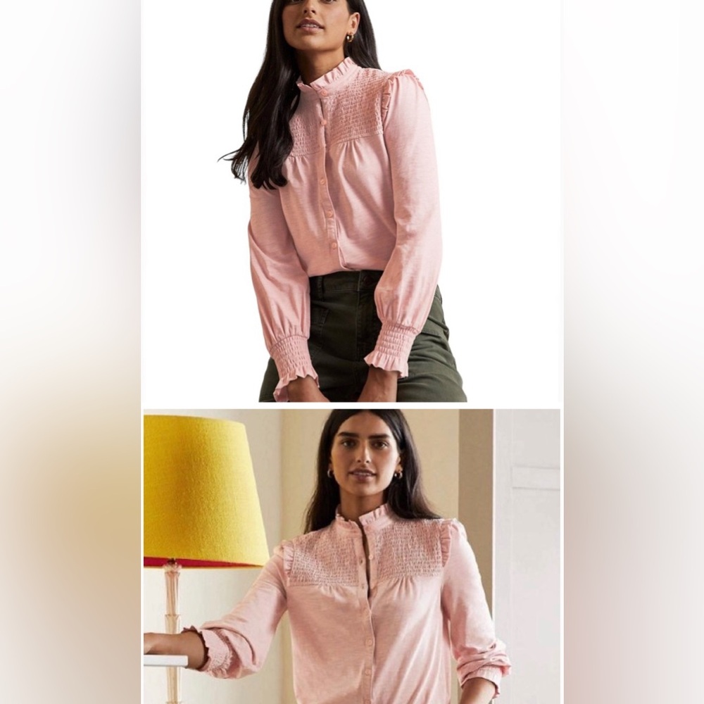Boden Blush Pink Smocked Yoke Jersey Knit Top - 6
